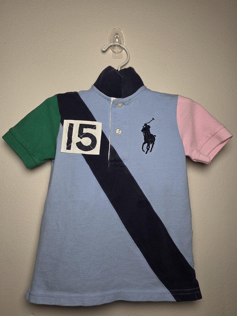 Polo by Ralph Lauren Kids Light Blue Polo with Green & Pink Sleeves